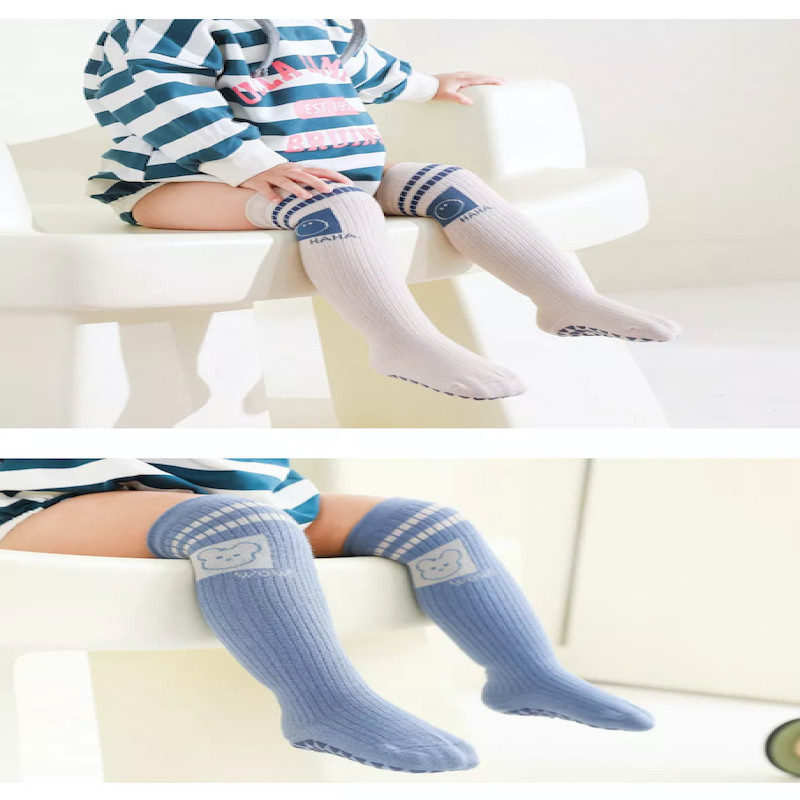 Set of 5 Pairs Combed Cotton Knee High Baby Socks Anti Slip